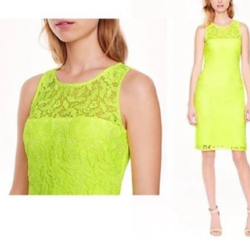 J. Crew Collection Neon Yellow Lace Dress Size 4